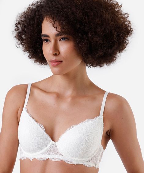 sutiã meia taça feminino de renda floral off white