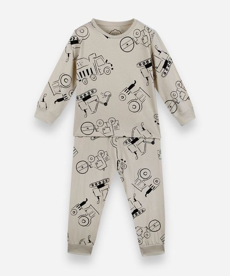 pijama infantil carrinhos outline bege