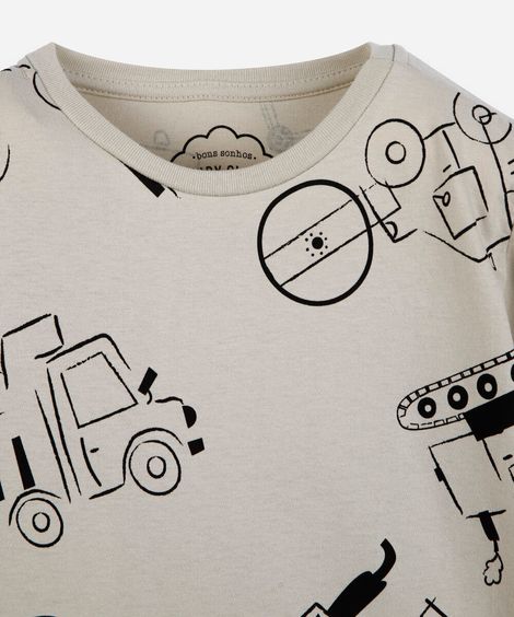 pijama infantil carrinhos outline bege