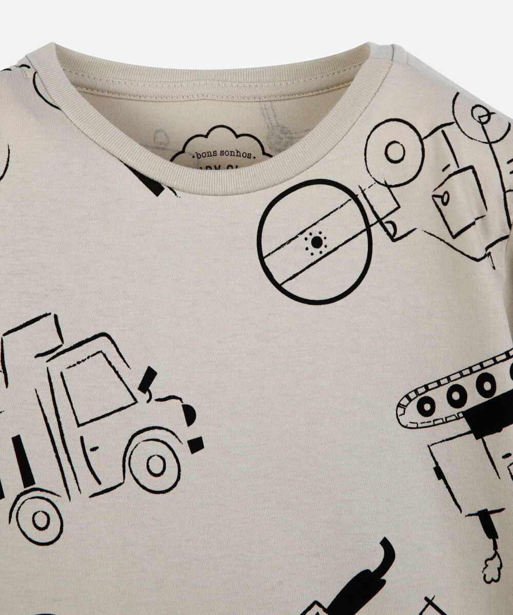 pijama infantil carrinhos outline bege