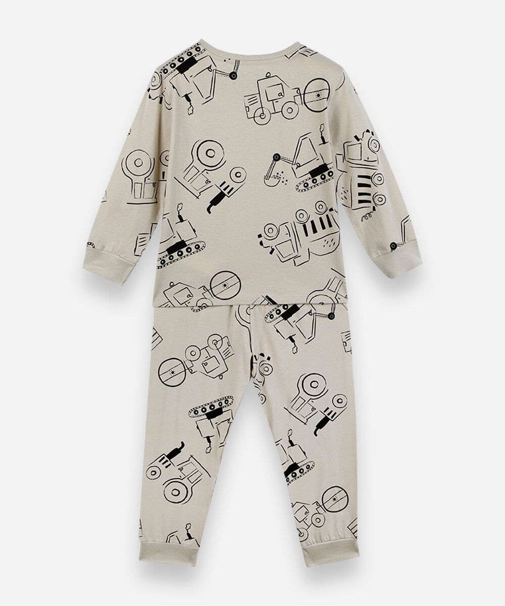 pijama infantil carrinhos outline bege