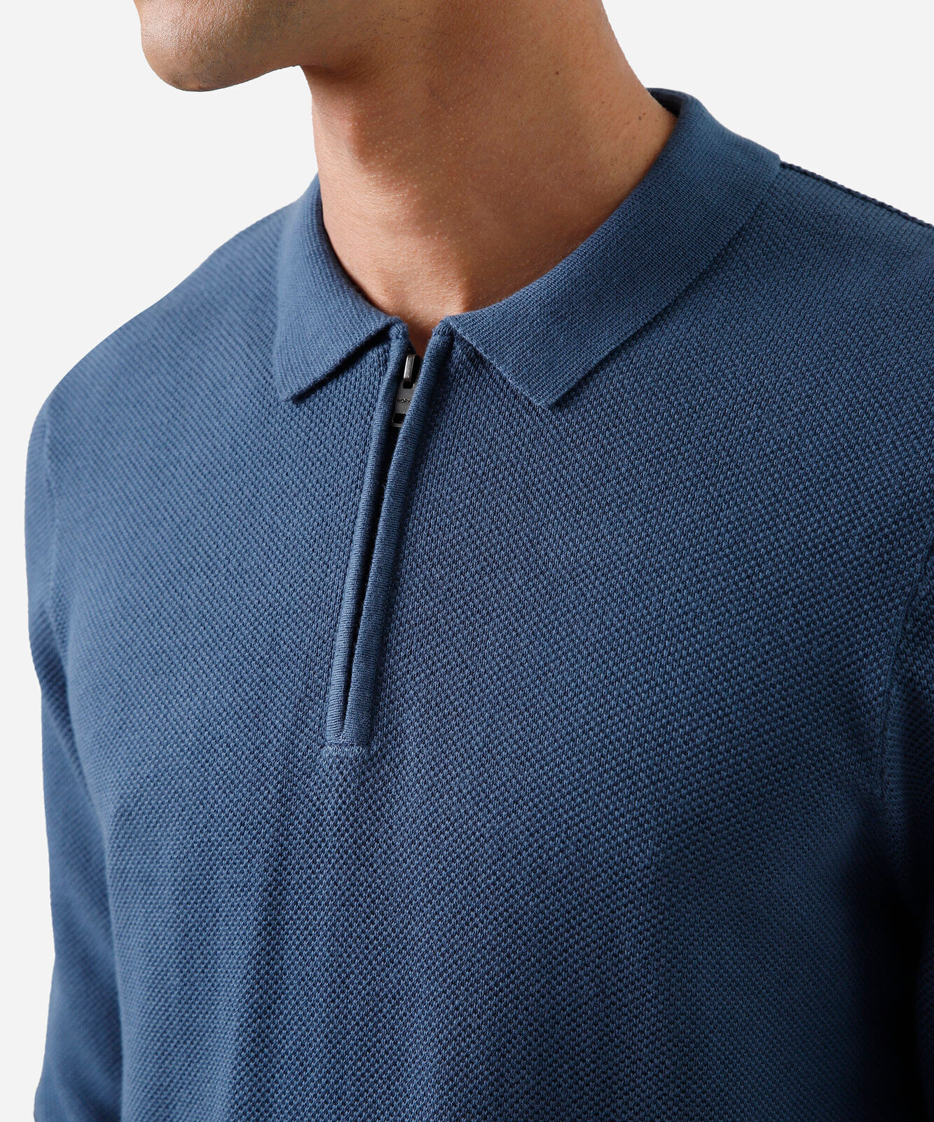 polo masculina de algodão manga longa texturizada azul