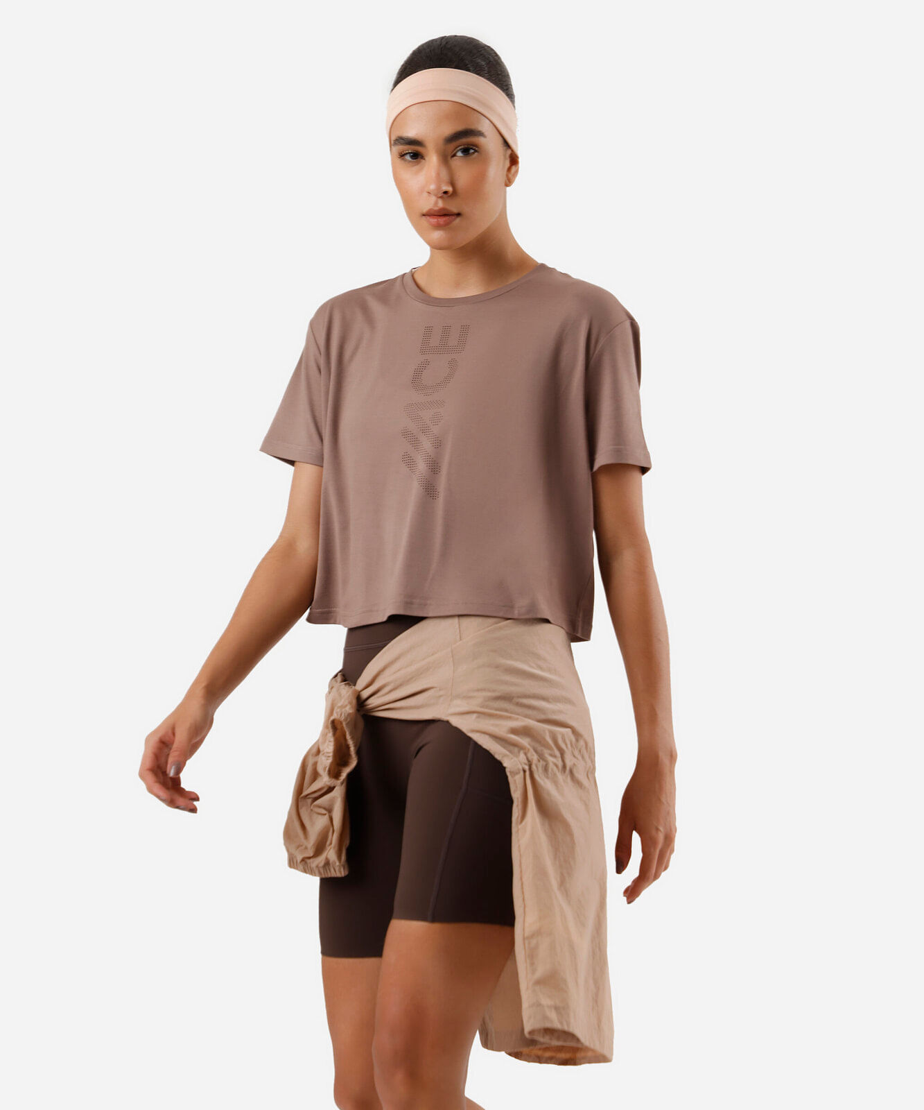 blusa cropped feminina esportiva marrom