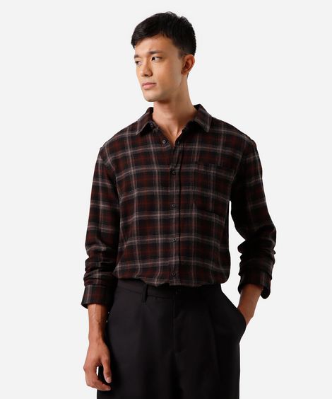 camisa manga longa flanela xadrez preta