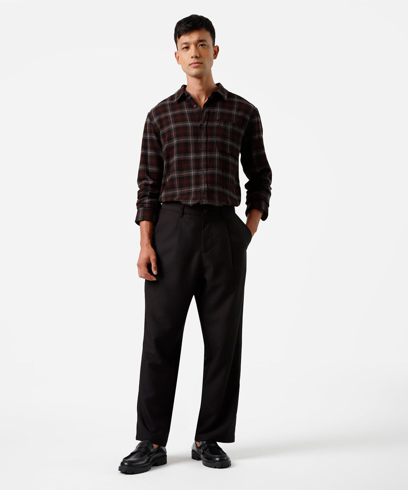 camisa manga longa flanela xadrez preta