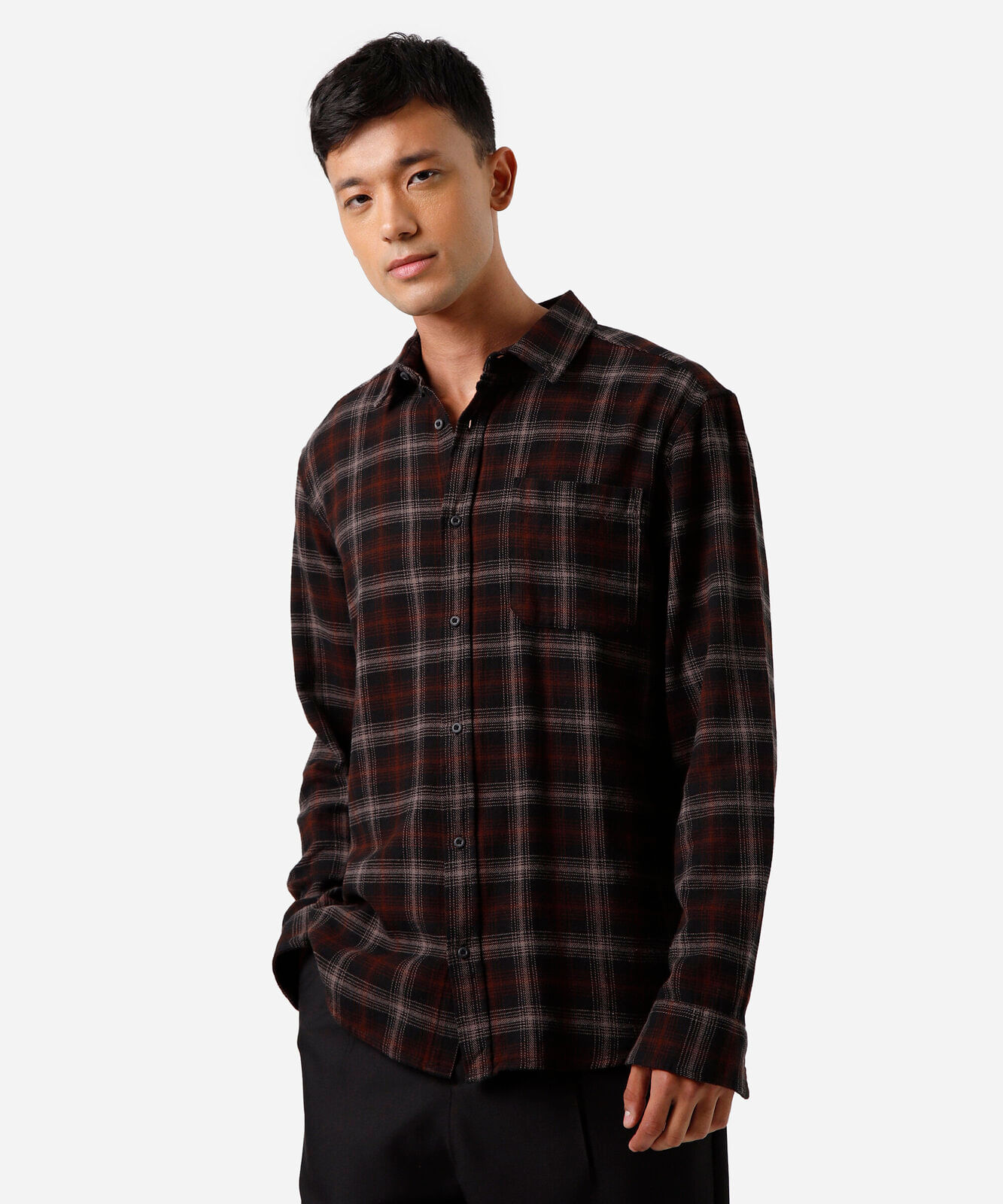 camisa manga longa flanela xadrez preta