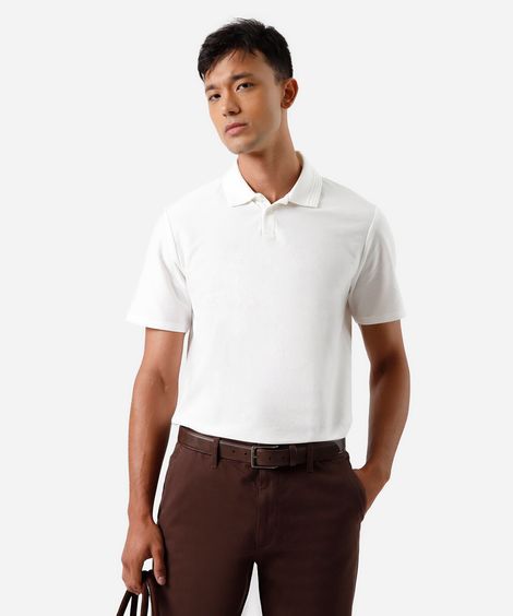 polo masculina de algodão manga curta off white