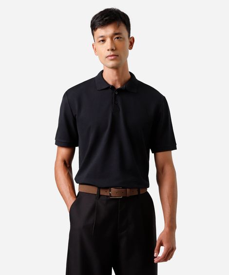 polo masculina manga curta texturizada preta