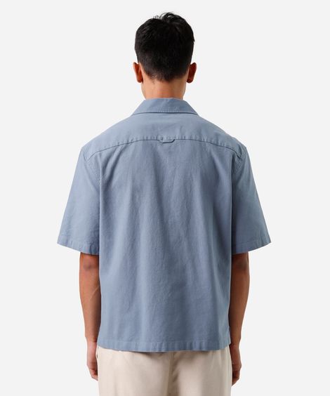 camisa masculina de algodão com mangas curtas azul