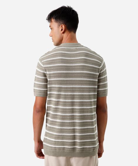 polo masculina de tricot manga curta listrada verde