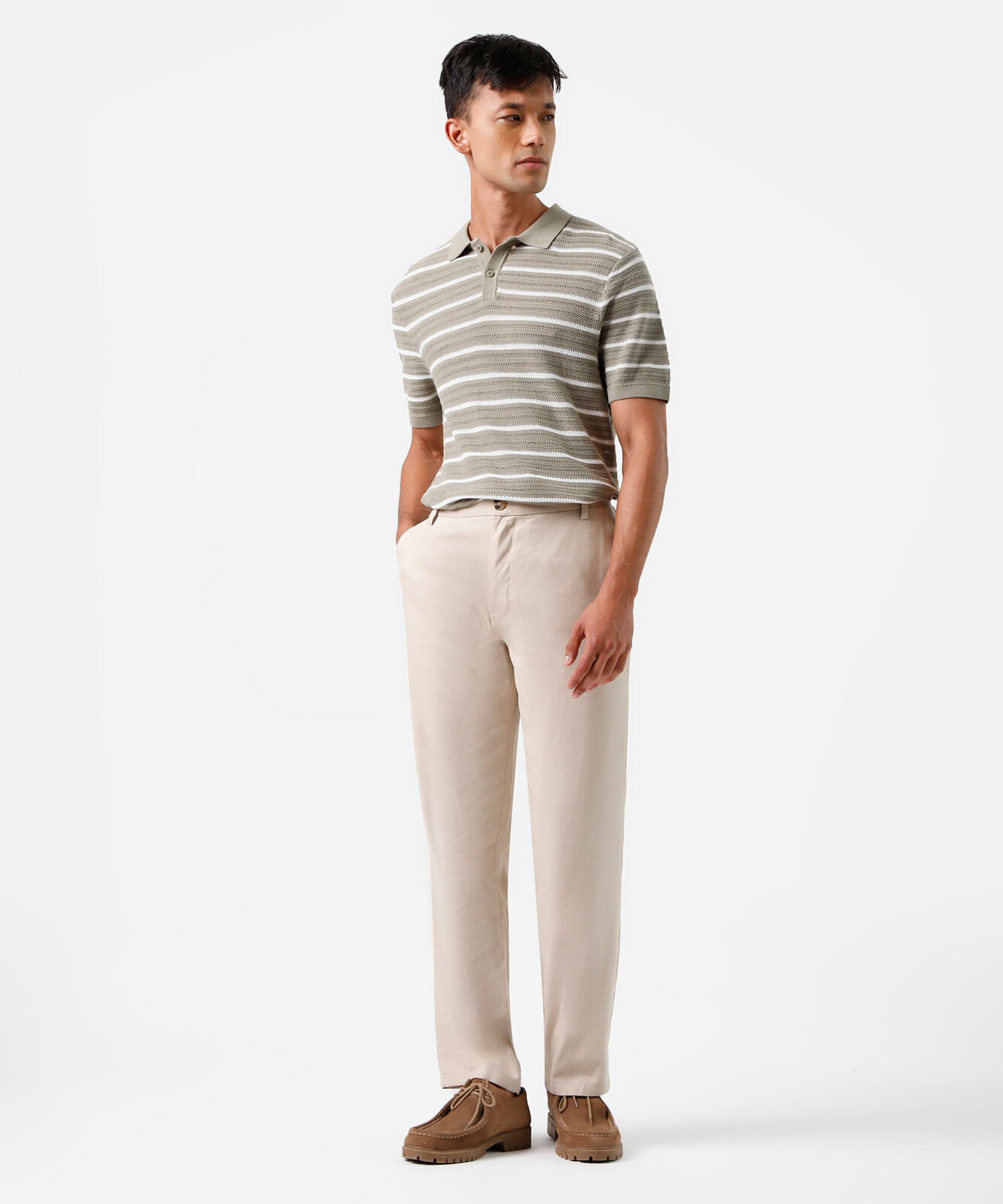 polo masculina de tricot manga curta listrada verde
