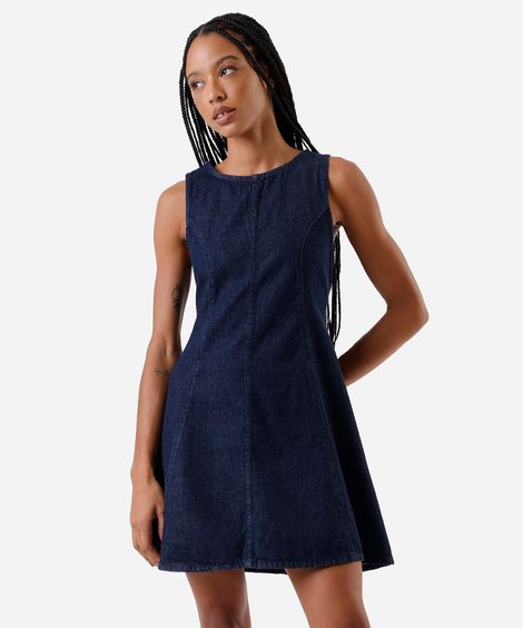 vestido curto feminino jeans com recortes azul