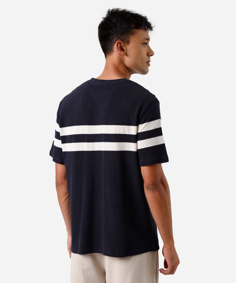 camiseta masculina de algodão manga curta listrada texturizada azul