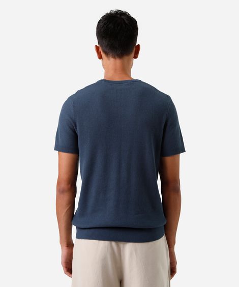 camiseta masculina de tricot manga curta azul