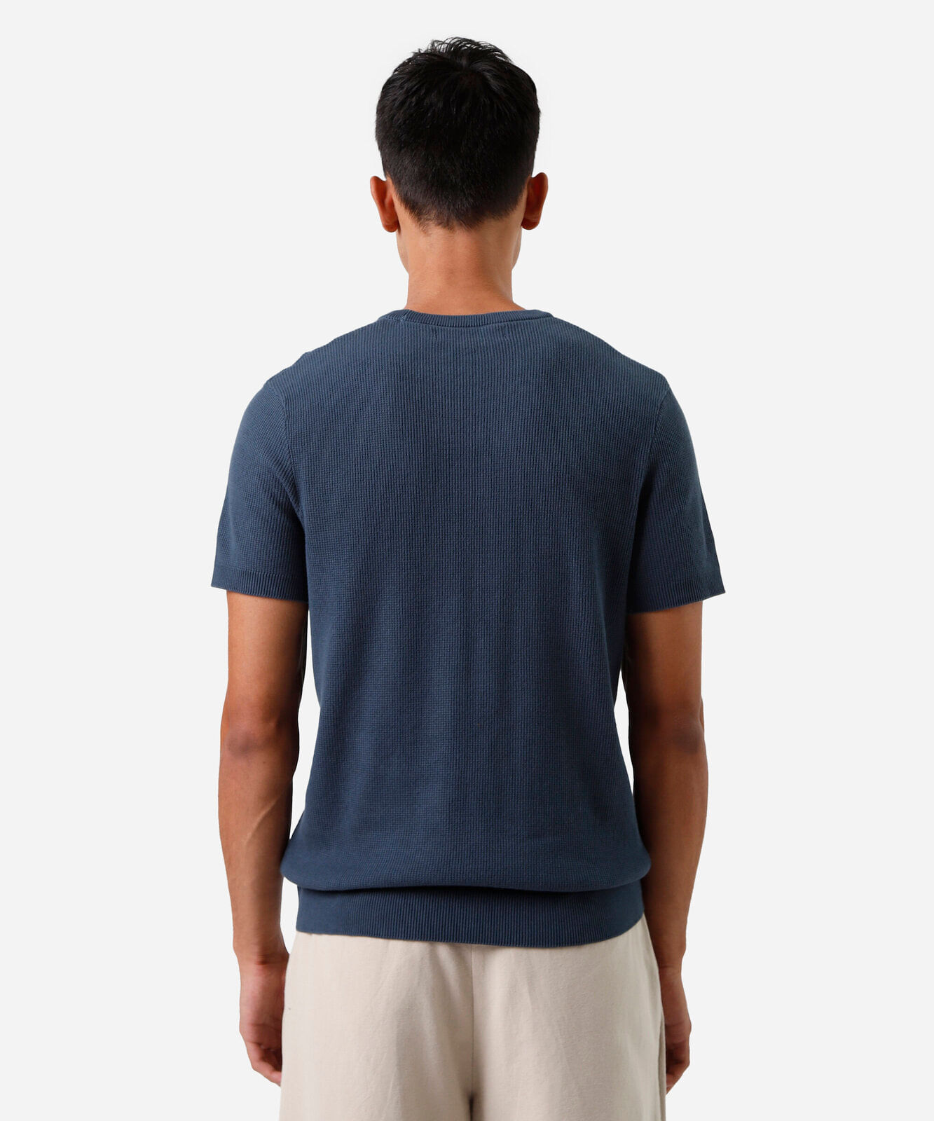 camiseta masculina de tricot manga curta azul