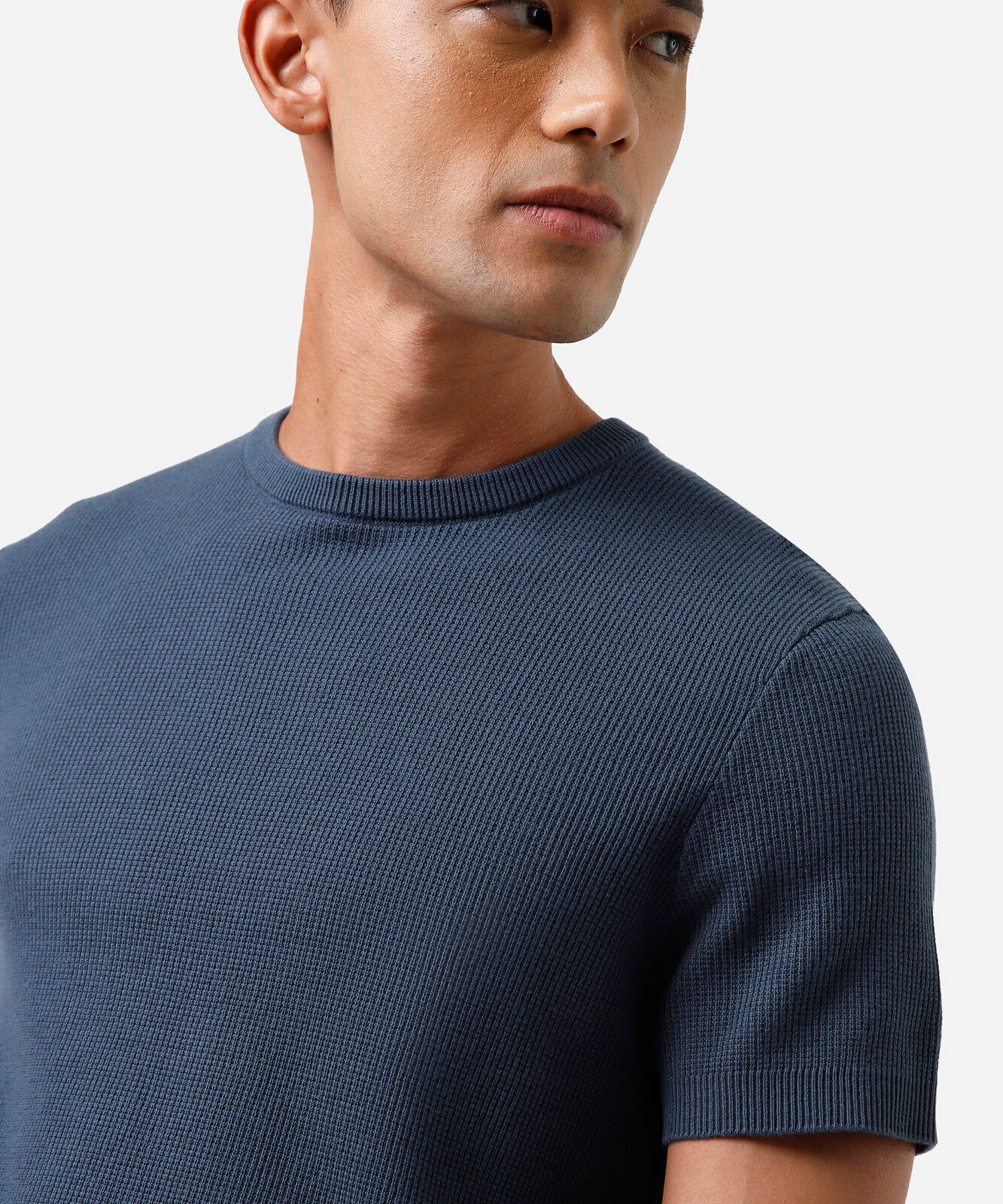 camiseta masculina de tricot manga curta azul