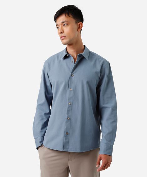 camisa masculina de sarja manga longa azul