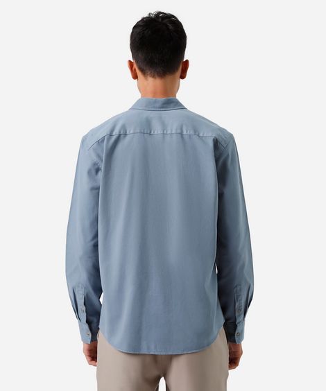 camisa masculina de sarja manga longa azul