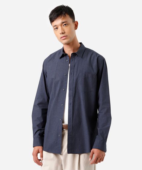 camisa masculina de algodão manga longa azul