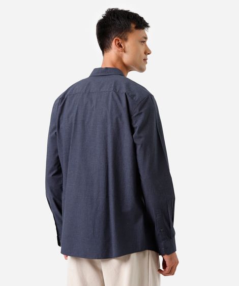 camisa masculina de algodão manga longa azul