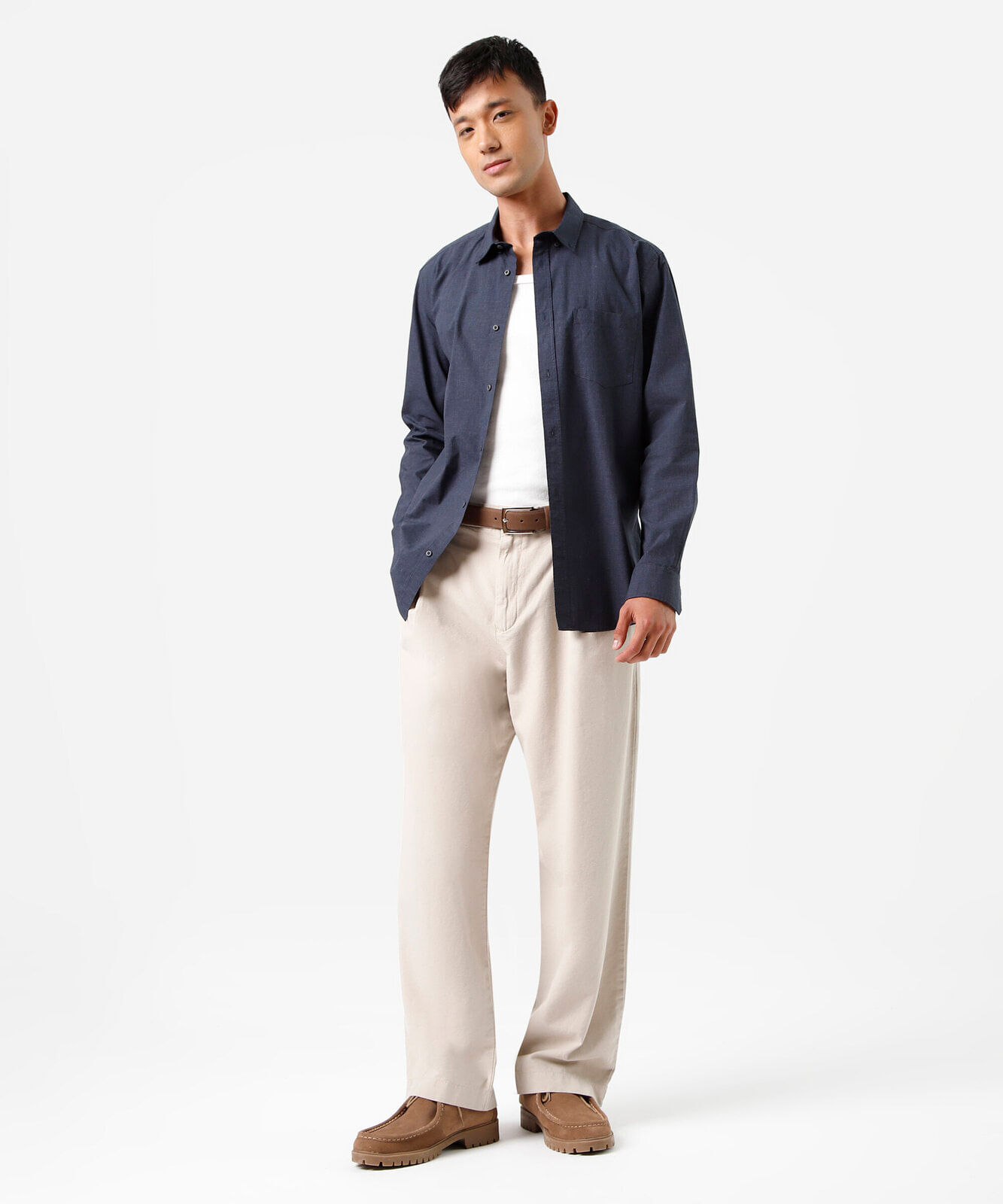 camisa masculina de algodão manga longa azul