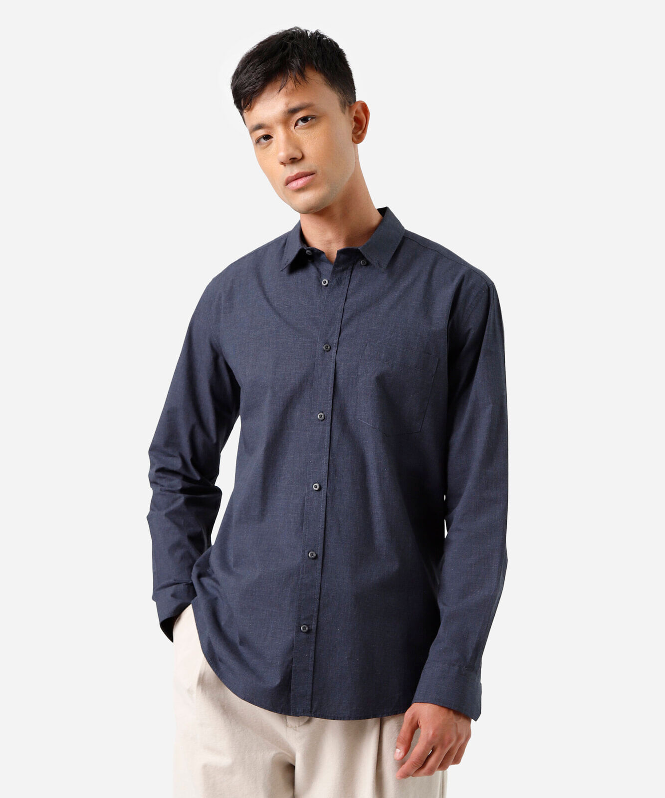 camisa masculina de algodão manga longa azul