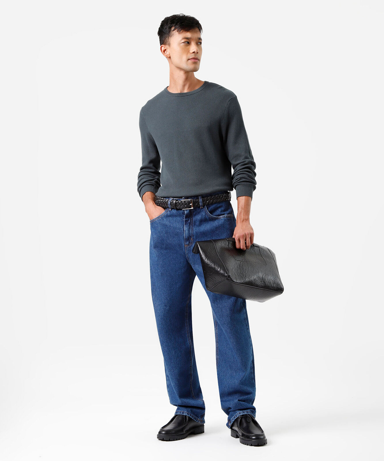 suéter masculino de tricot texturizado verde