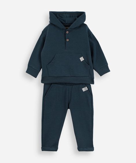 conjunto de moletom infantil canelado com capuz azul