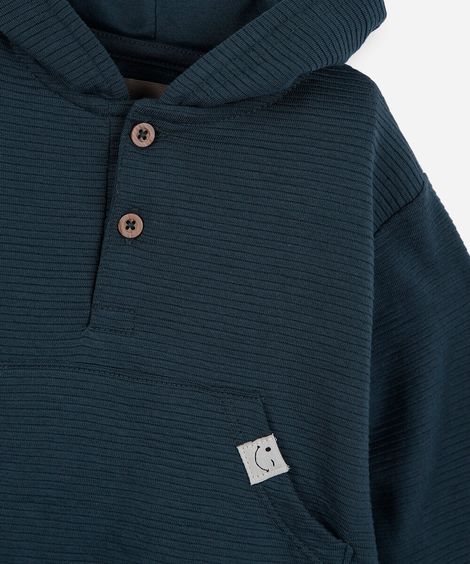 conjunto de moletom infantil canelado com capuz azul