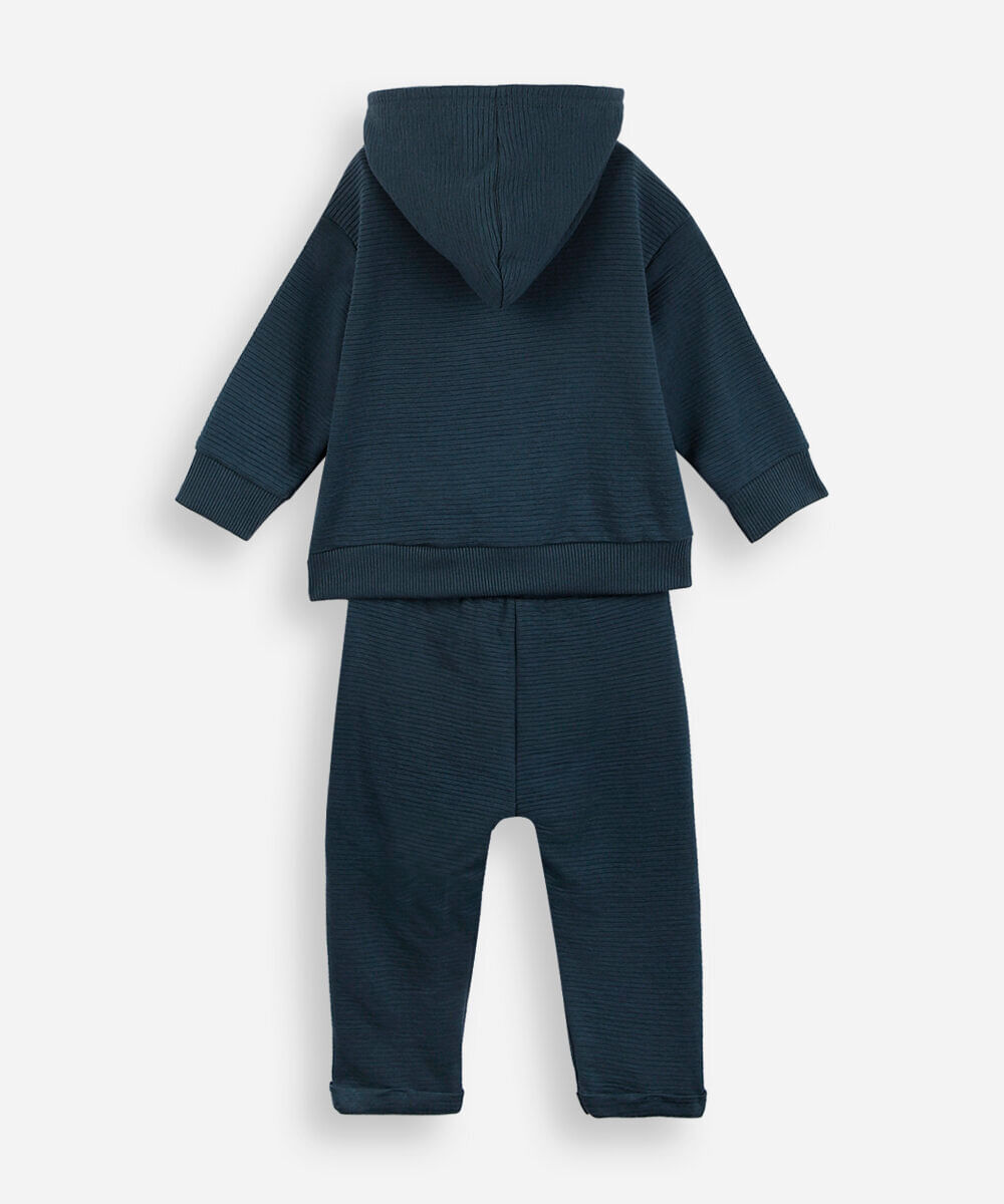 conjunto de moletom infantil canelado com capuz azul