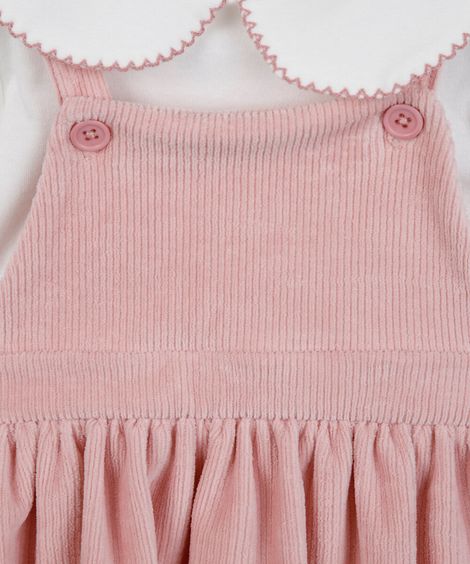 salopete infantil texturizada e body com gola peter pan rosa