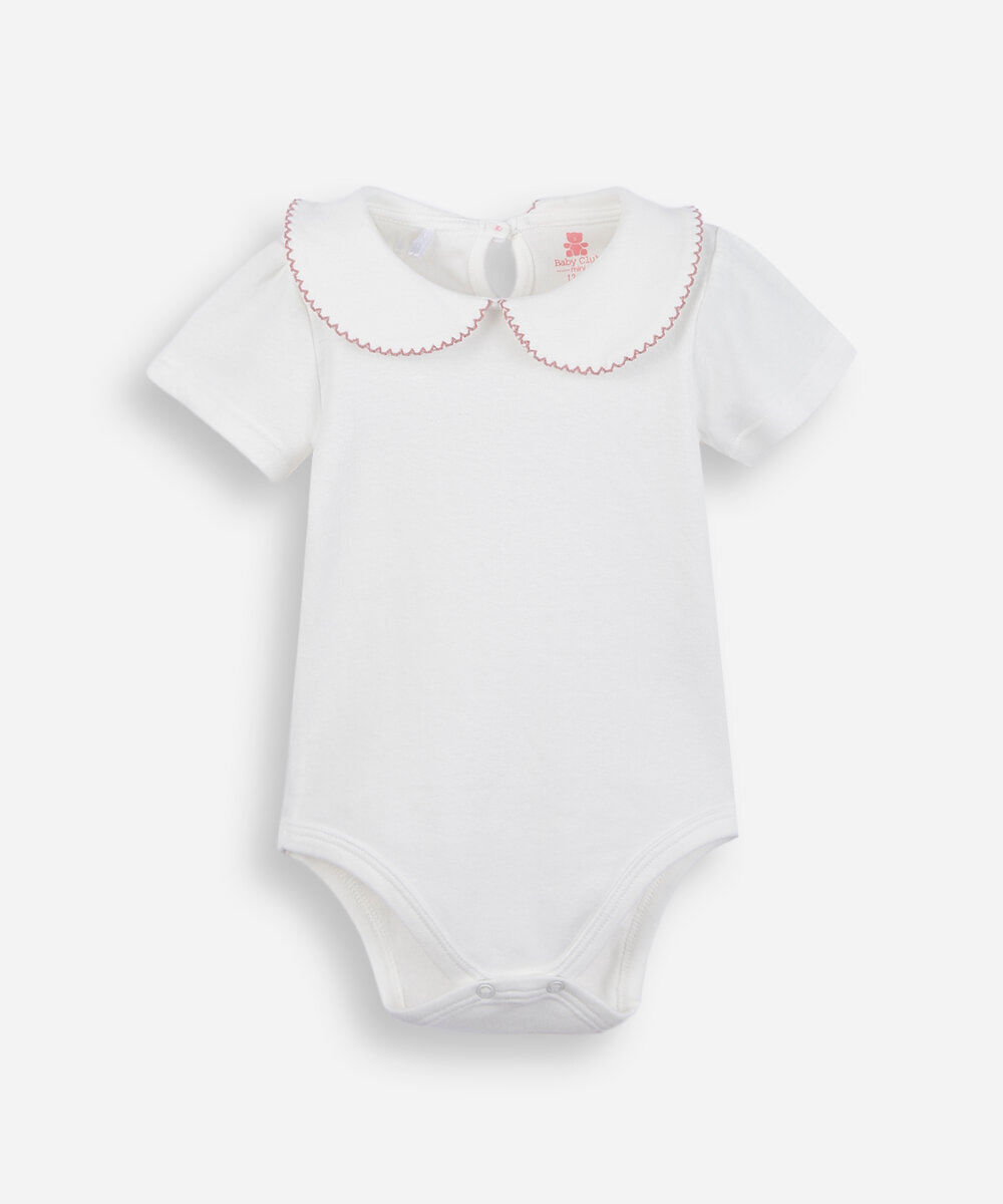 salopete infantil texturizada e body com gola peter pan rosa