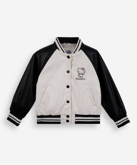jaqueta bomber infantil de poliuretano hello kitty off white