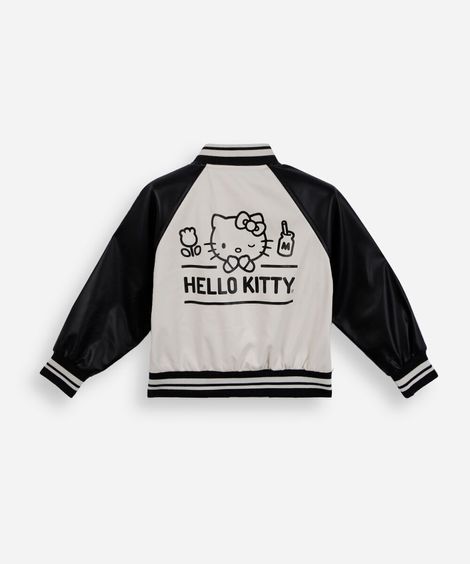 jaqueta bomber infantil de poliuretano hello kitty off white