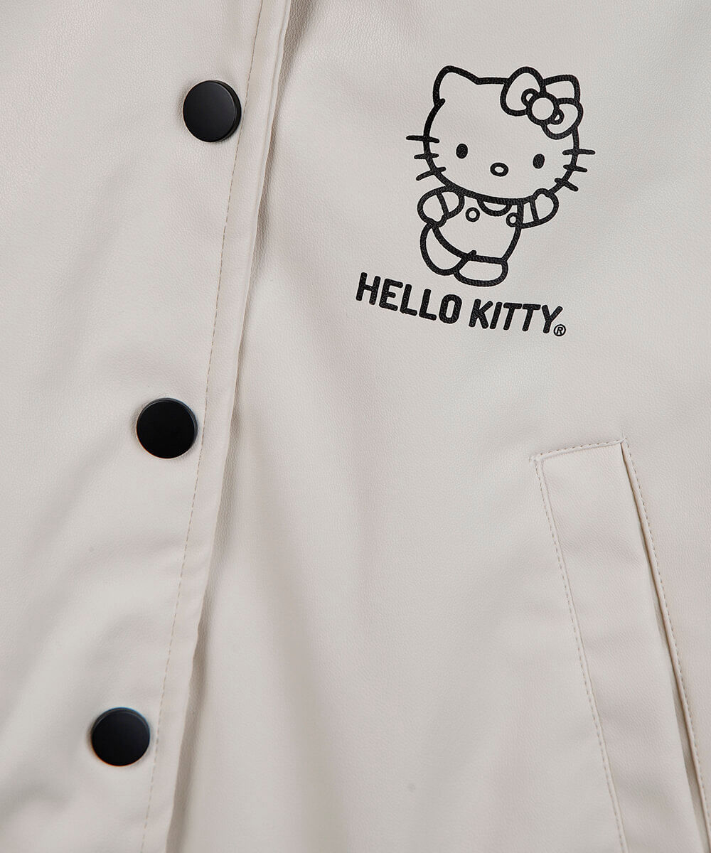 jaqueta bomber infantil de poliuretano hello kitty off white