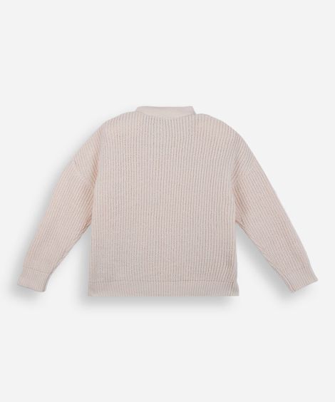 cardigan infantil de tricot chenille floral bege