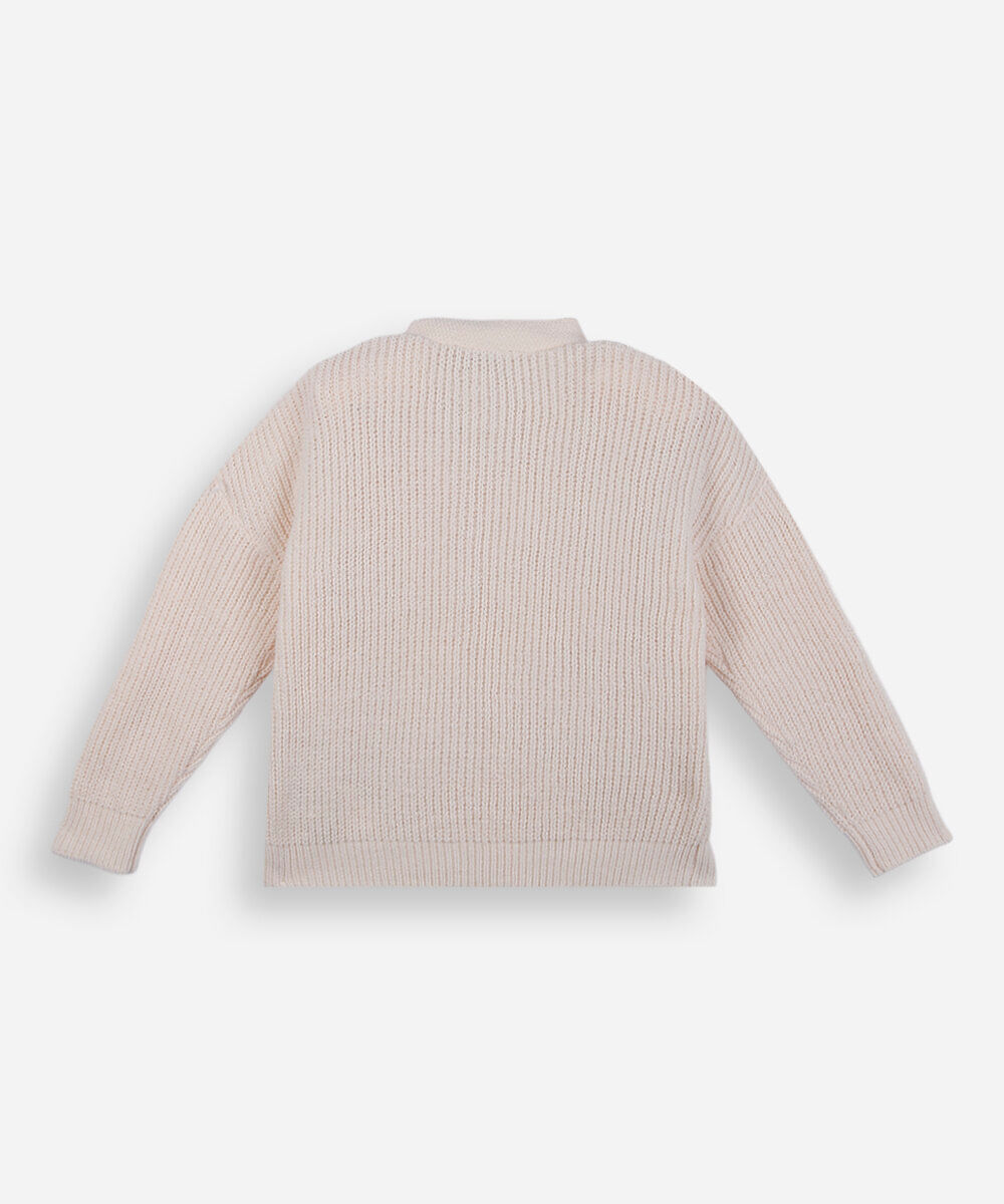 cardigan infantil de tricot chenille floral bege