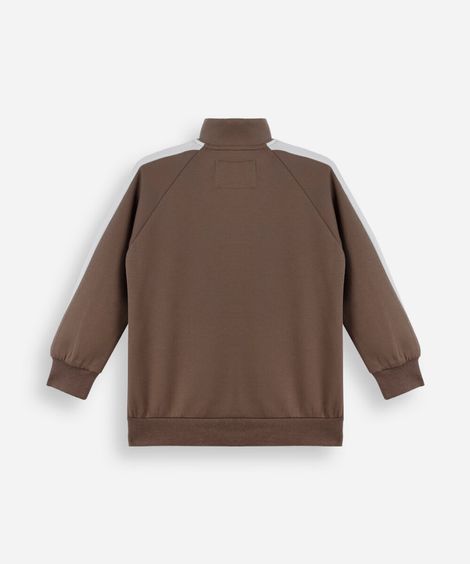 jaqueta infantil de moletom com zíper bicolor bege