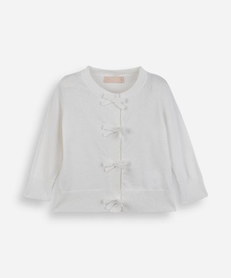 cardigan infantil de tricot com lacinhos off white