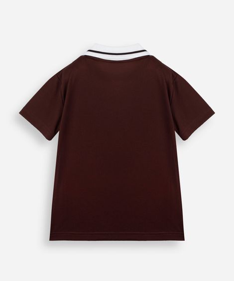 camiseta infantil com gola e recorte estampada marrom