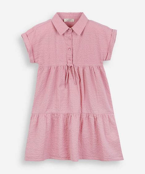 vestido midi infantil texturizado rosa