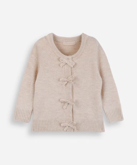 cardigan infantil de tricot com laços bege