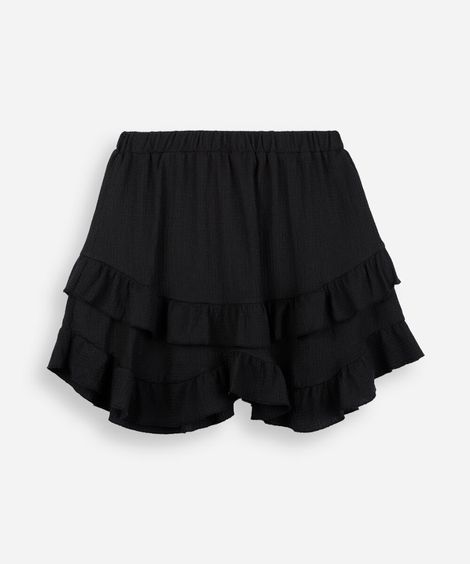 mini saia juvenil texturizada com babados preta