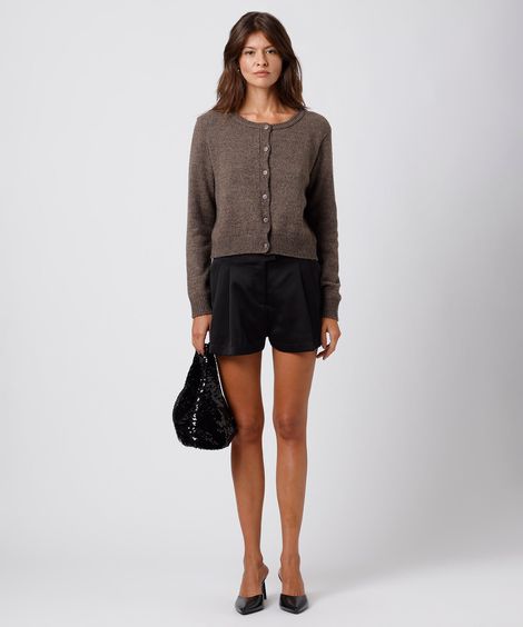 short de alfaiataria feminino com pregas acetinado mindset preto