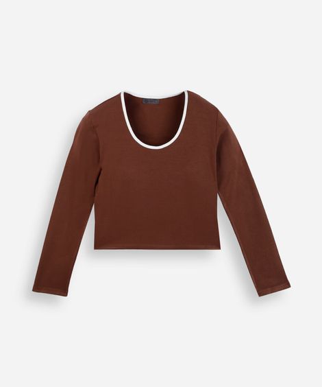 blusa juvenil de algodão com bojo manga longa marrom