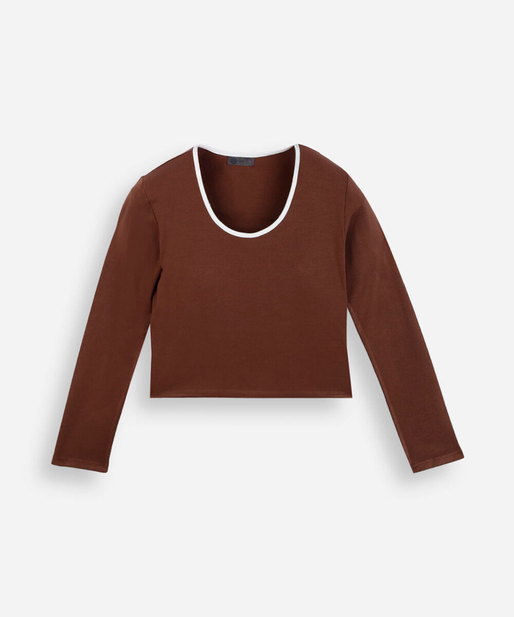 blusa juvenil de algodão com bojo manga longa marrom