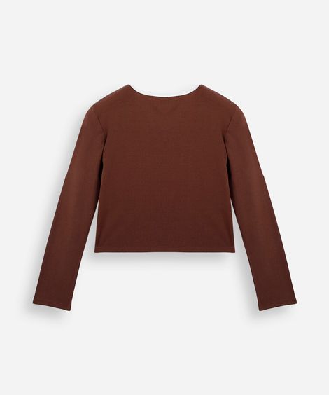 blusa juvenil de algodão com bojo manga longa marrom