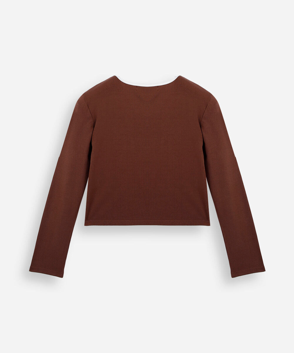 blusa juvenil de algodão com bojo manga longa marrom