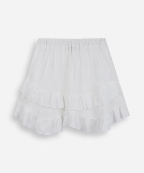 mini saia juvenil texturizada com babados off white