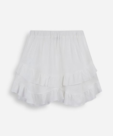 mini saia juvenil texturizada com babados off white